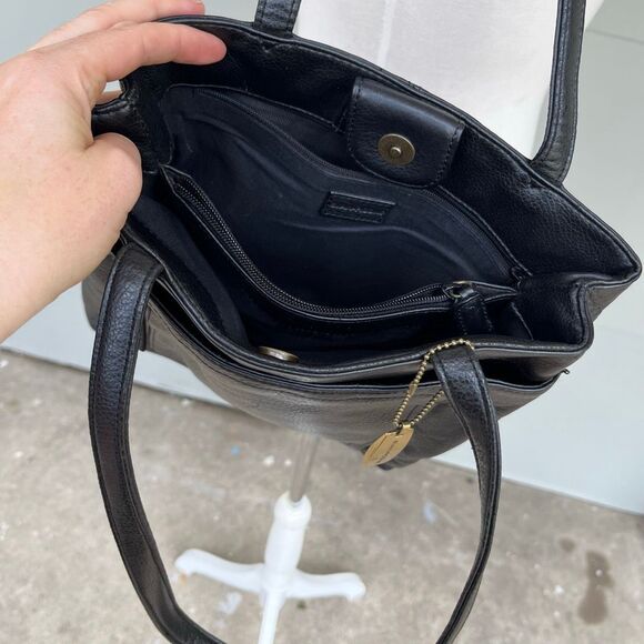 VTG Evan-Picone Black Leather Tote Bag Full Grain Brass Hang Tag Multi Pocket Pu - Picture 6 of 13